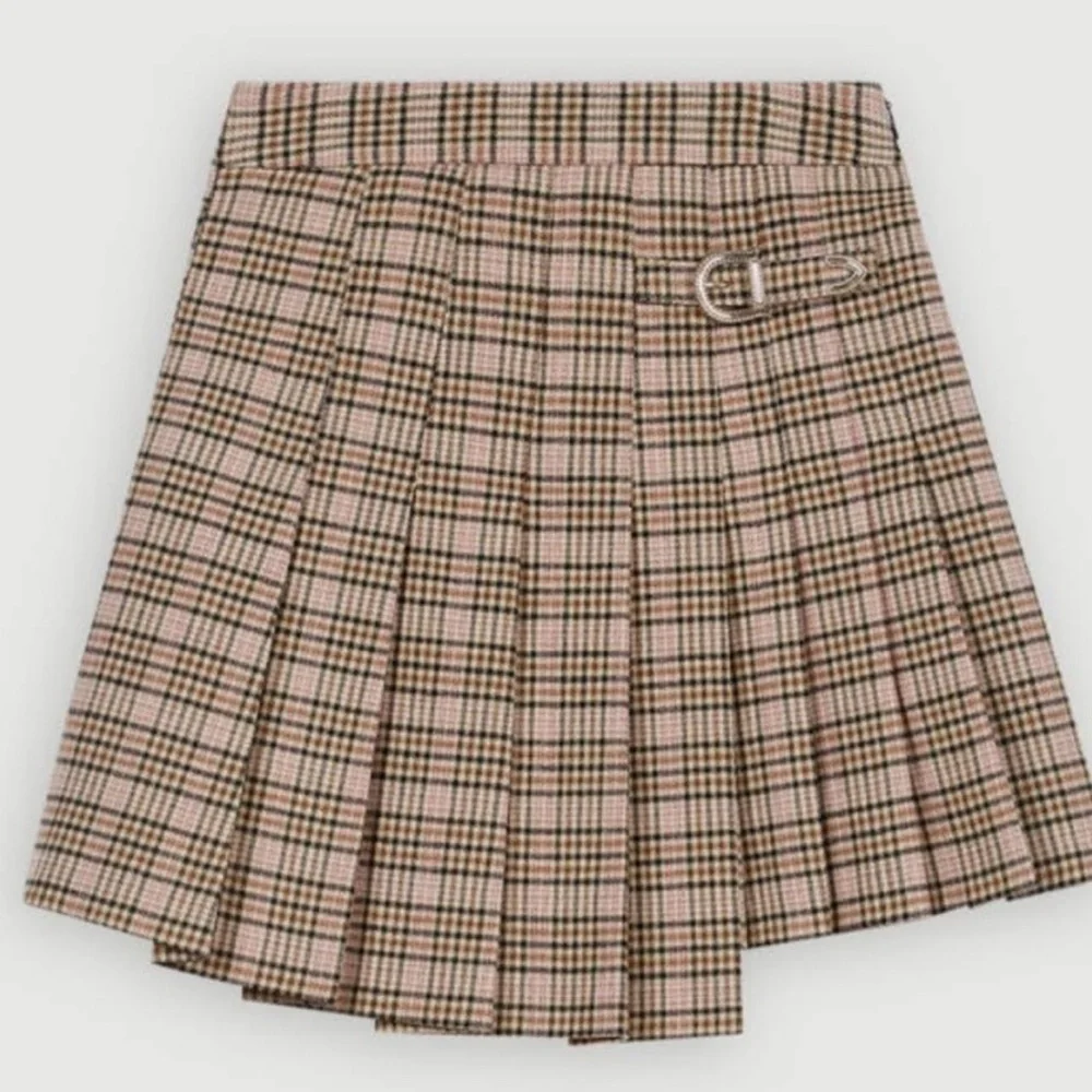 Maje Pleated Plaid Kilt Asymmetric Skirt - Picture 2 of 8